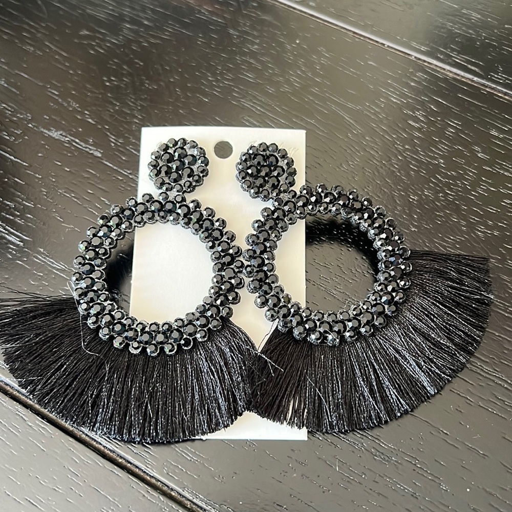 BLACK fringe statement earrings-NWT